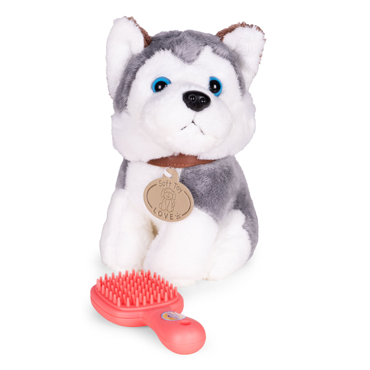 Plīša kucēns somā “Haskijs” + suku birste | EcoToys
