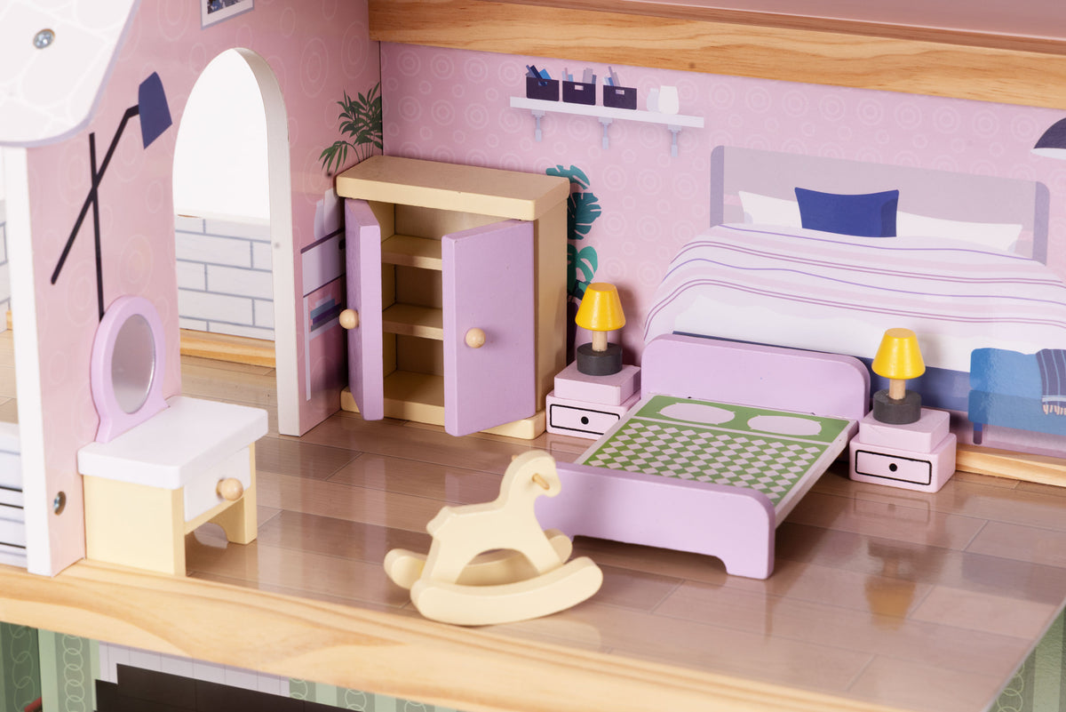 Koka leļļu mājas mēbeļu un piederumu komplekts, 30 gab. | EcoToys