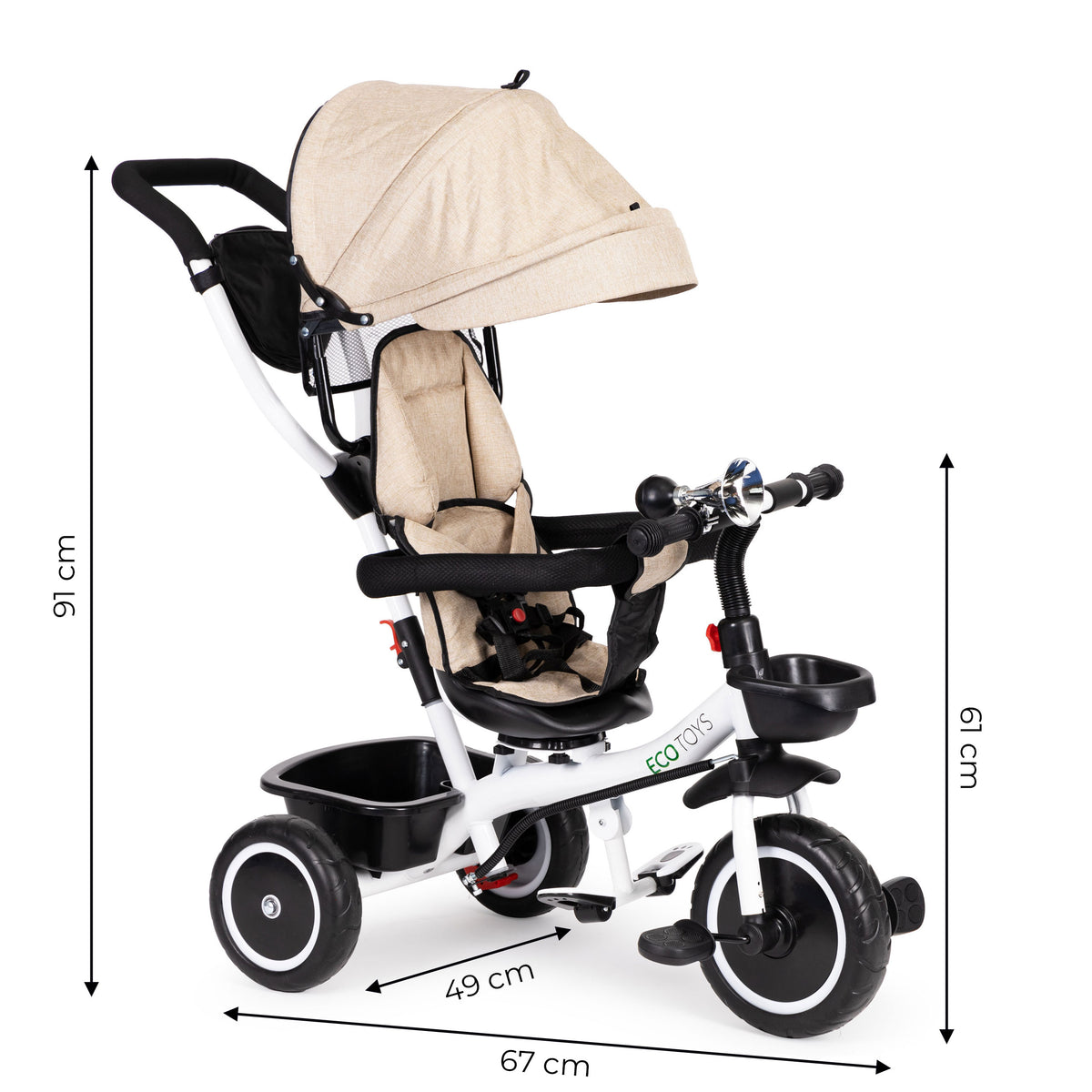 Trīsritenis ar 360° grozāmu sēdekli, bēšs | EcoToys