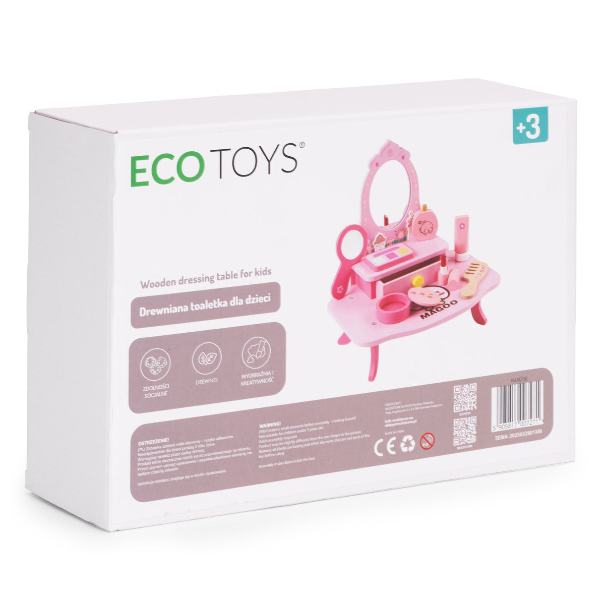 Koka bērnu tualetes galdiņš ar spoguli, atvilktni un 7 piederumiem | EcoToys
