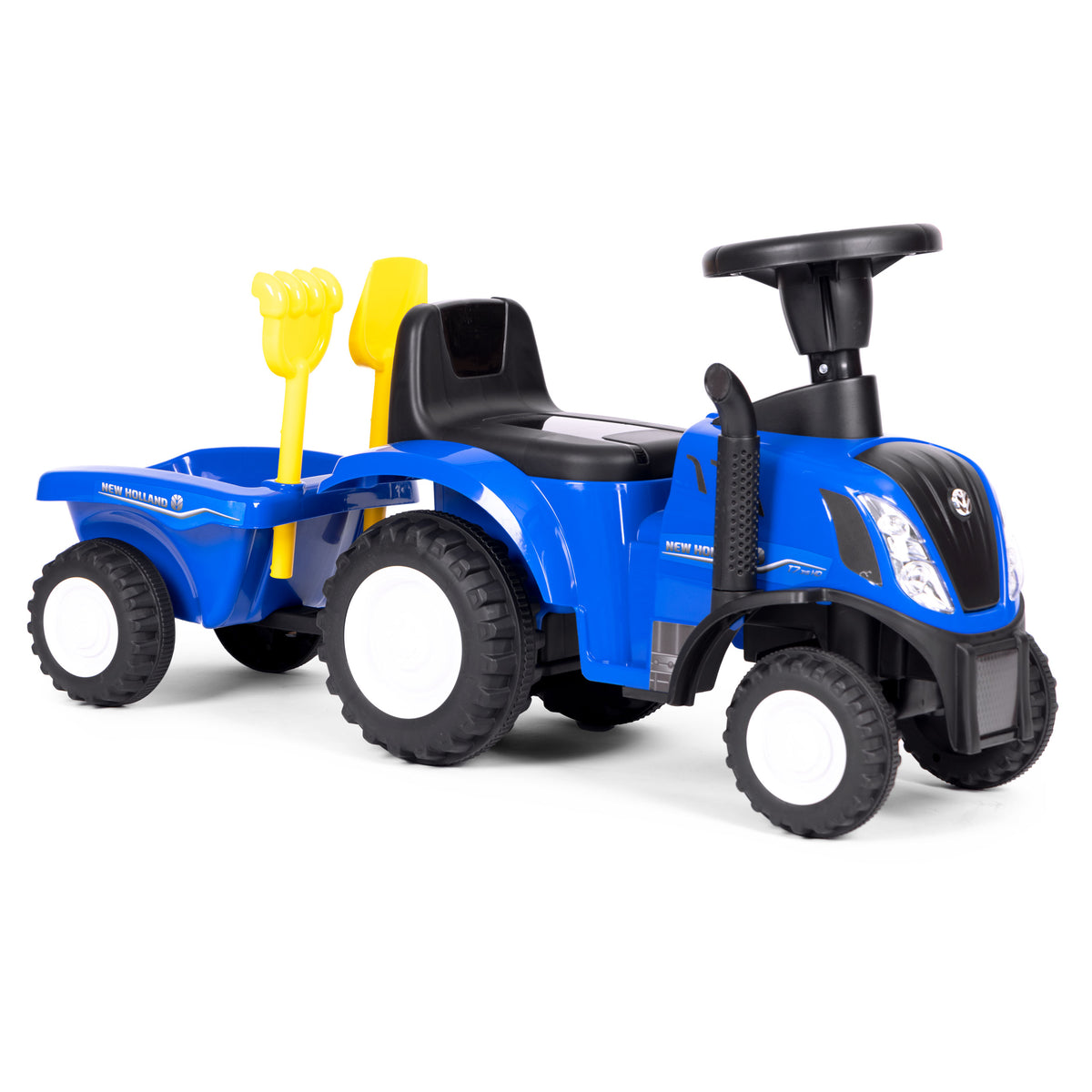 Bērnu stumjamais traktors New Holland ar piekabi, interaktīvu stūri un skaņām, zils | EcoToys