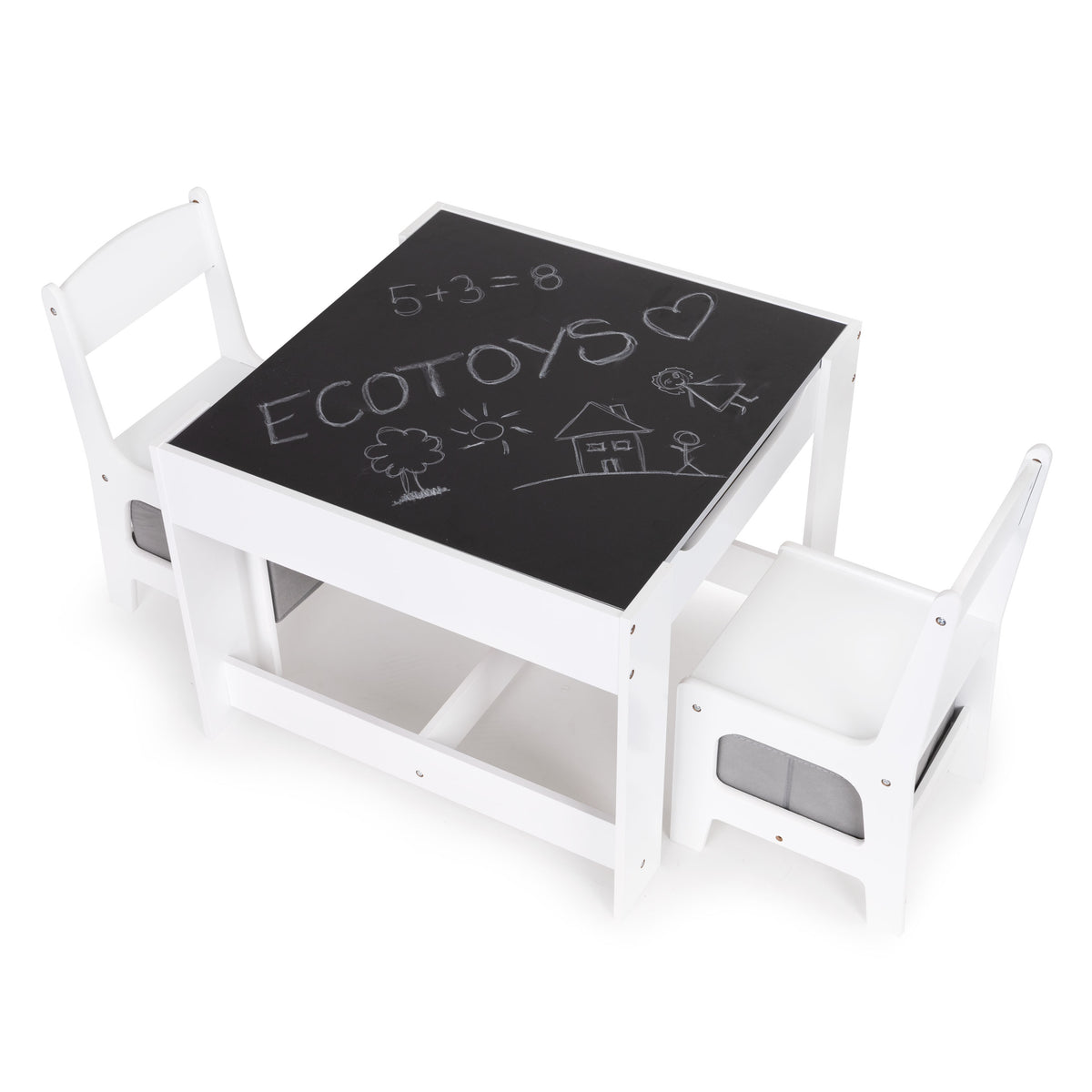 Koka bērnu mēbeļu komplekts: galds ar tāfeli + 2 krēsli | EcoToys