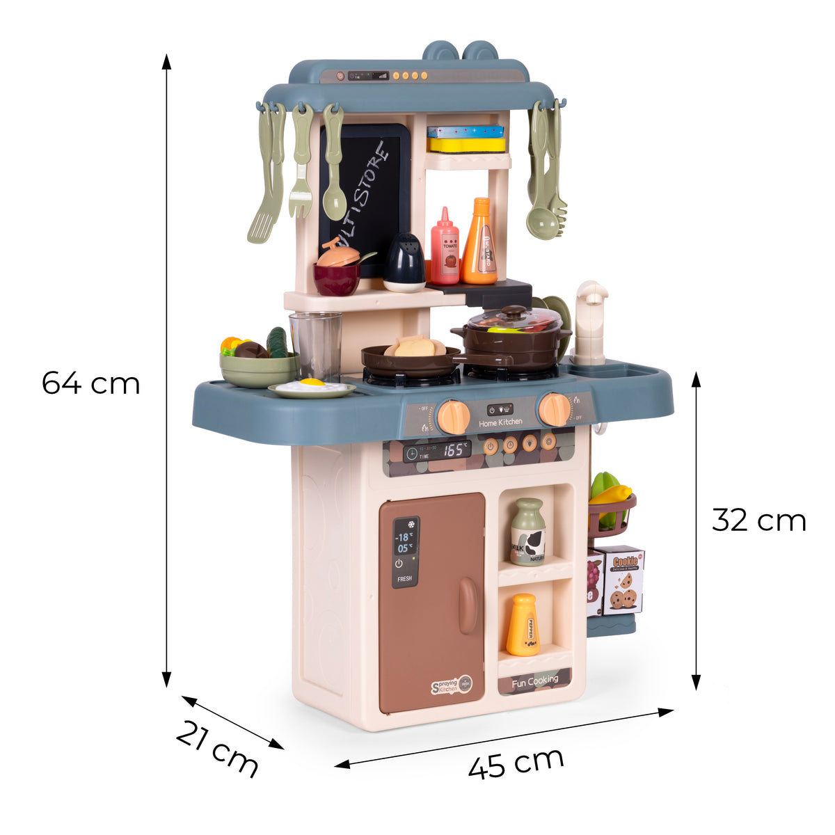 Bērnu virtuves komplekts ar skaņām, LED, ūdeni un tvaika ģeneratoru, 55 gab. | EcoToys