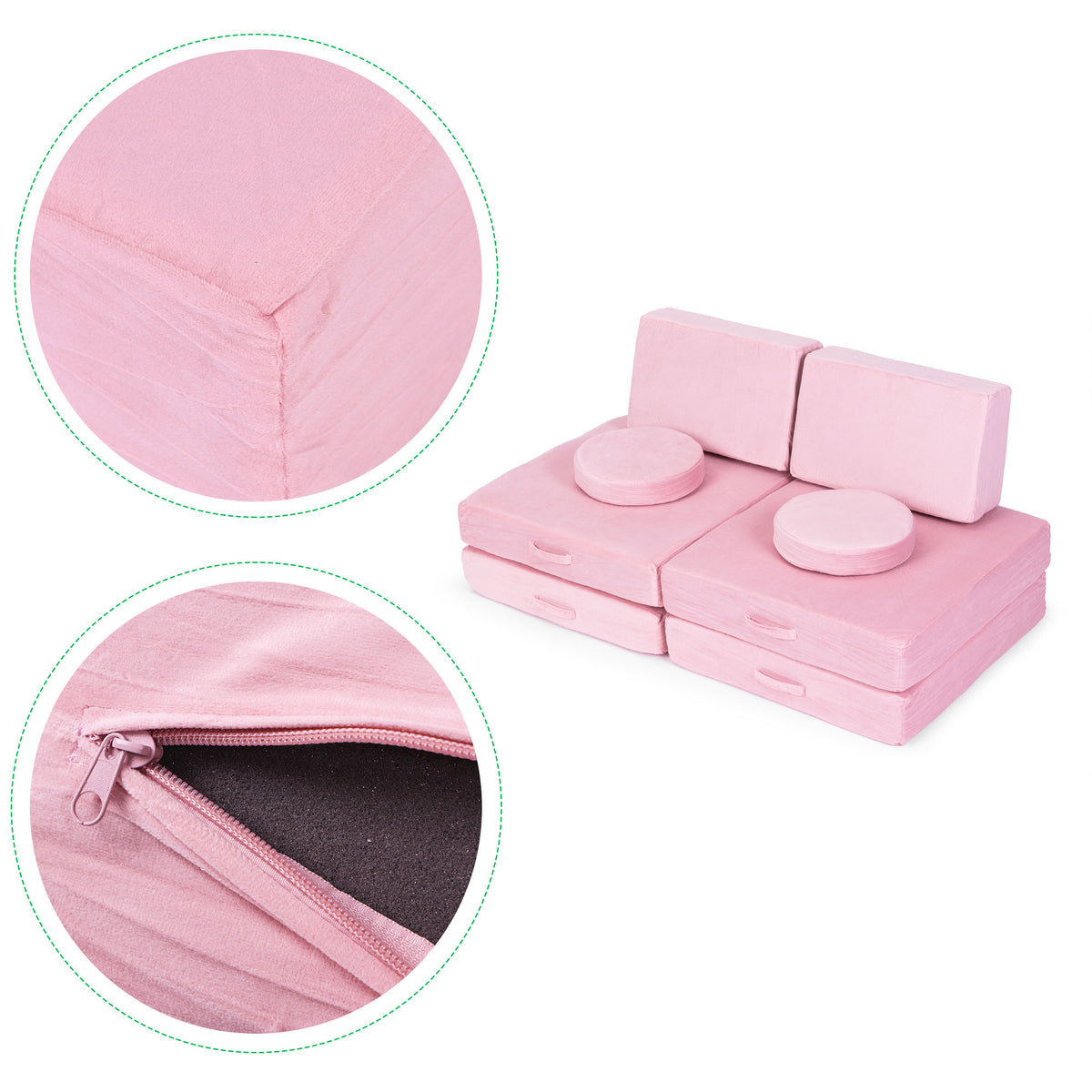 Liels saliekams modulārs bērnu dīvāns DIY, 8 mīksti spilveni, rozā | EcoToys