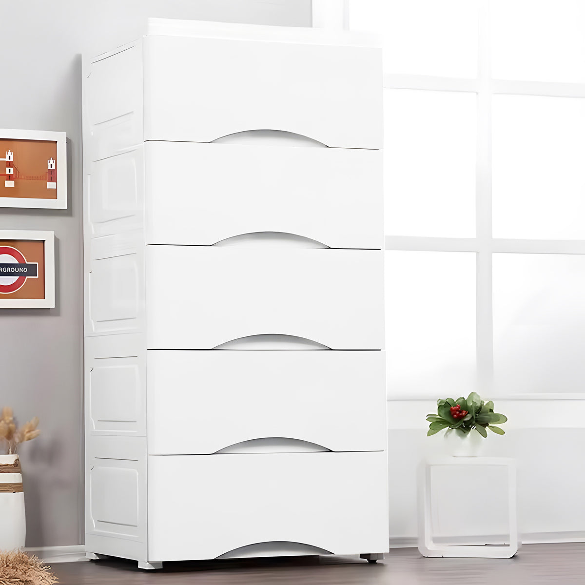 Plaukts ar 5 izvelkamām atvilktnēm uz ritenīšiem, balts ModernHome | EcoToys