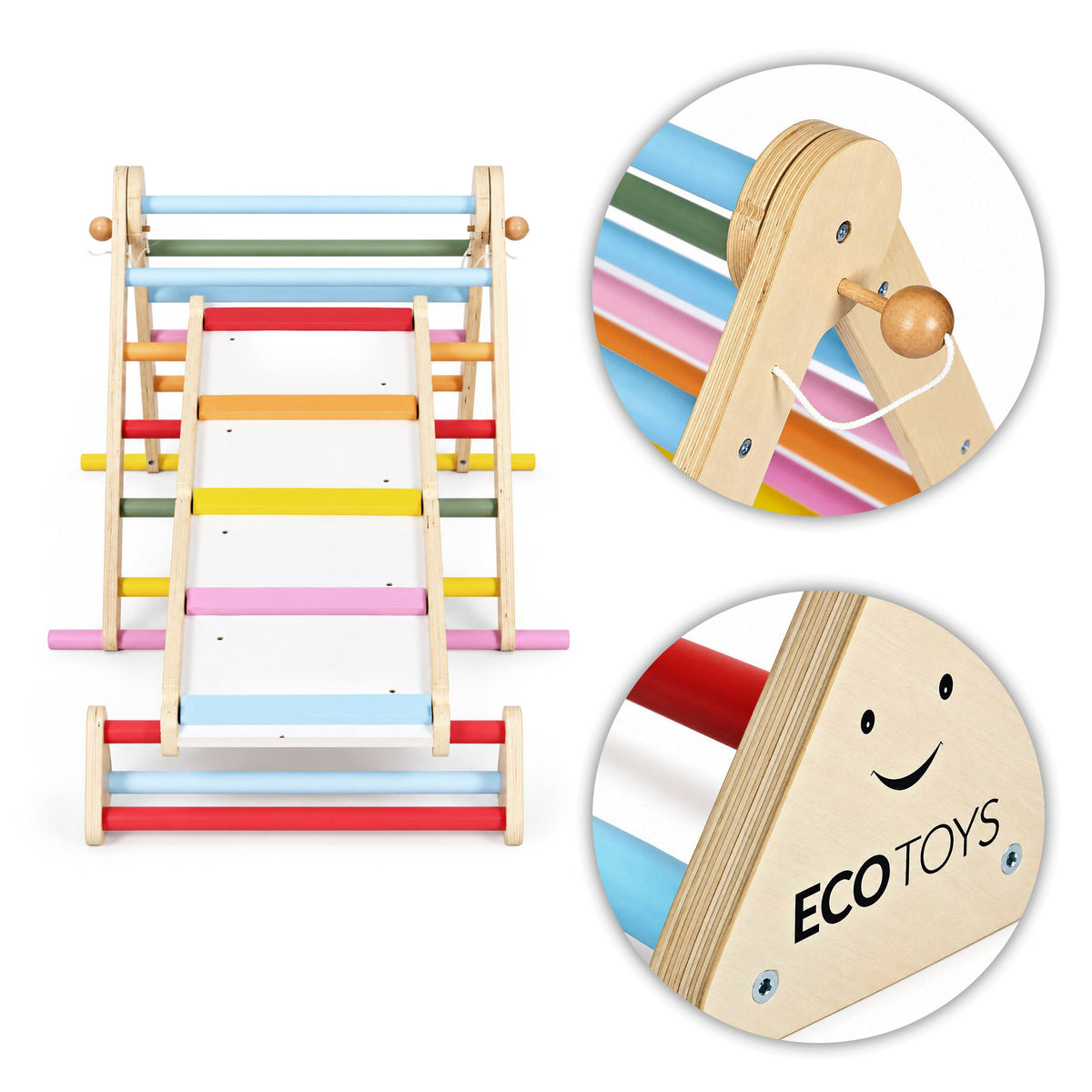 Koka Montessori kāpelēšanas komplekts ar kāpnēm un līdzsvara baļķi “LUNA” | EcoToys