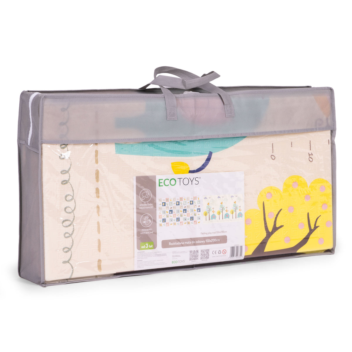 Izglītojošs divpusējs putu paklājs 200x150 cm ar auguma mērītāju un alfabētu | EcoToys