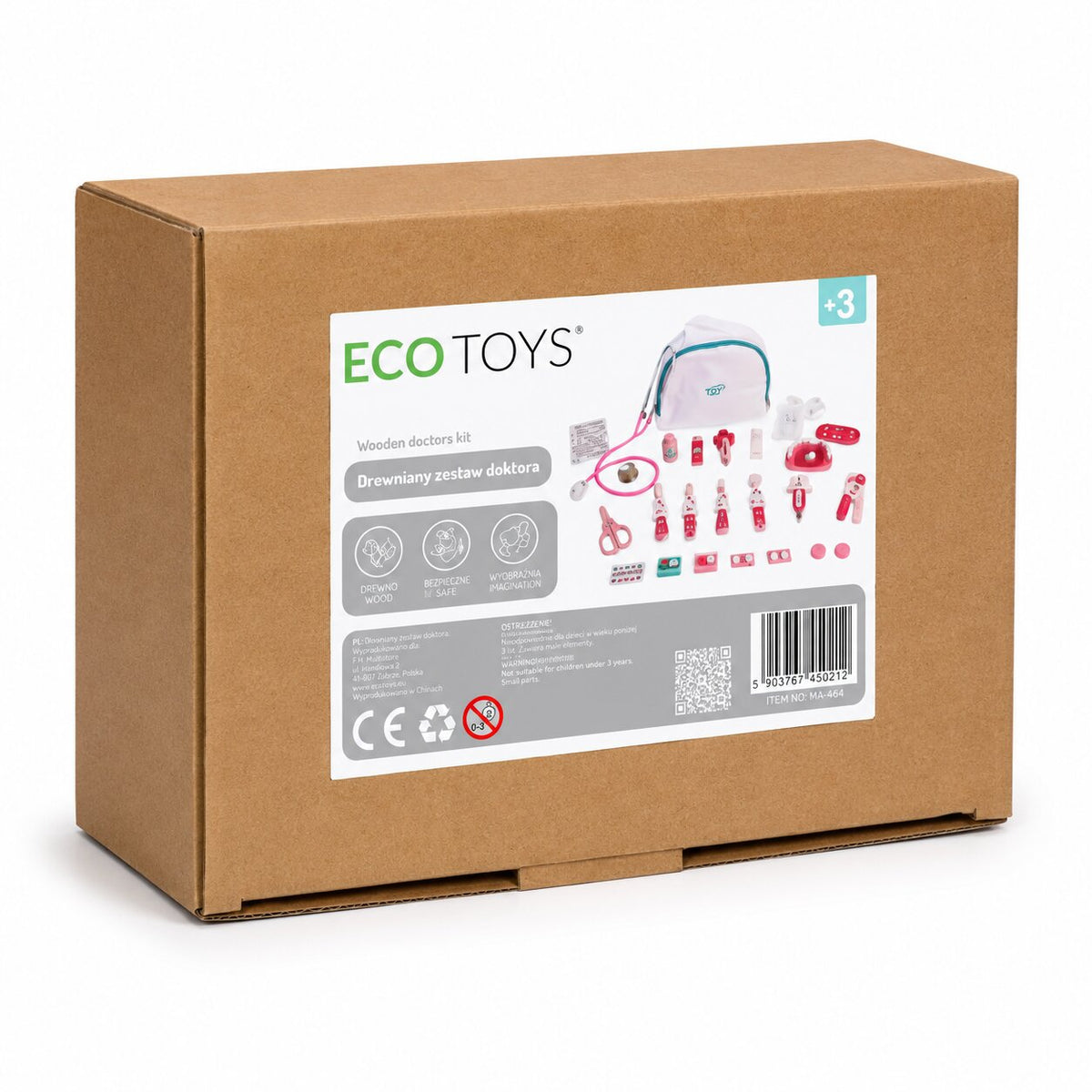Koka mazā ārsta komplekts bērniem – ārsta soma, 26 gab. | EcoToys