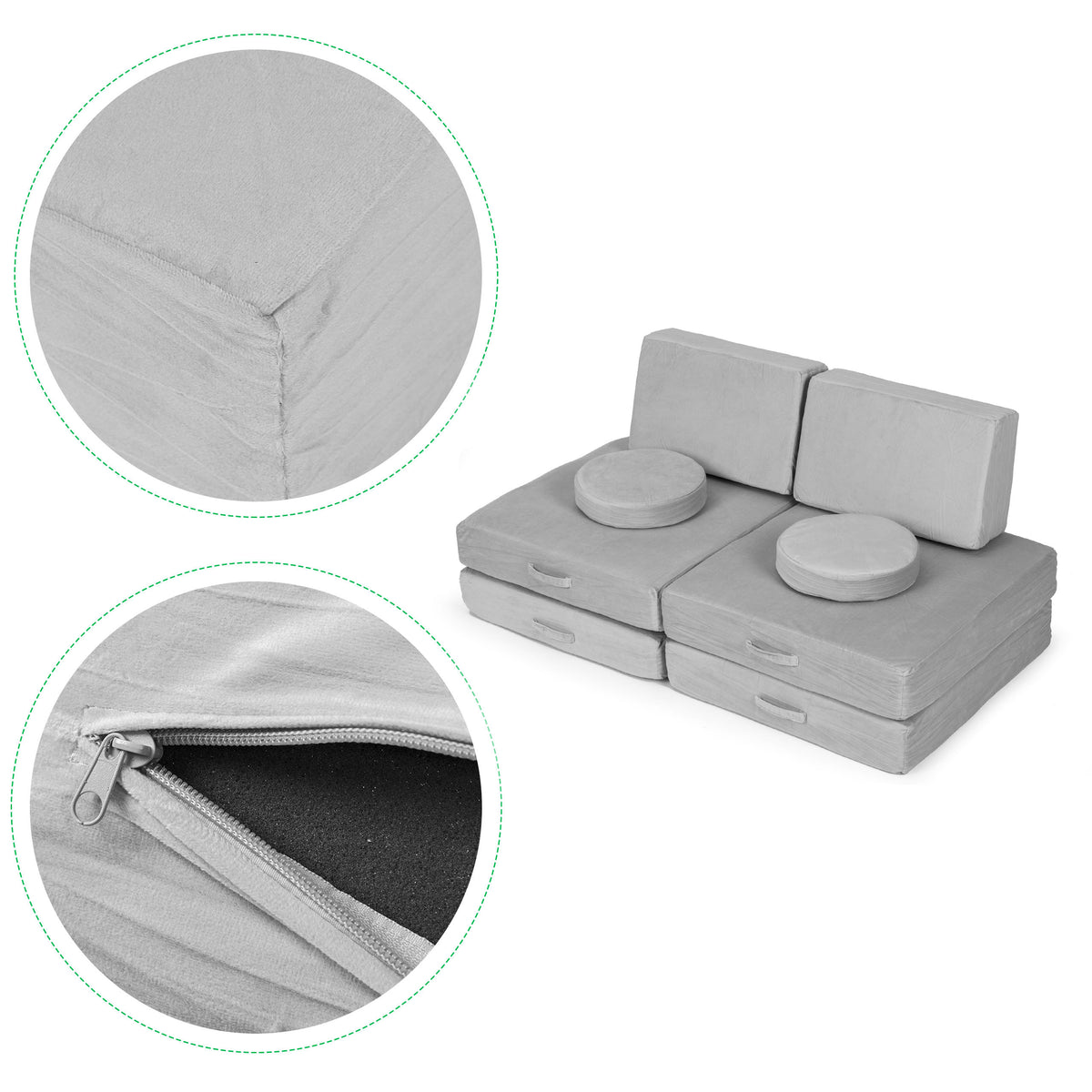 Liels saliekams modulārs bērnu dīvāns DIY, 8 mīksti spilveni, pelēks | EcoToys