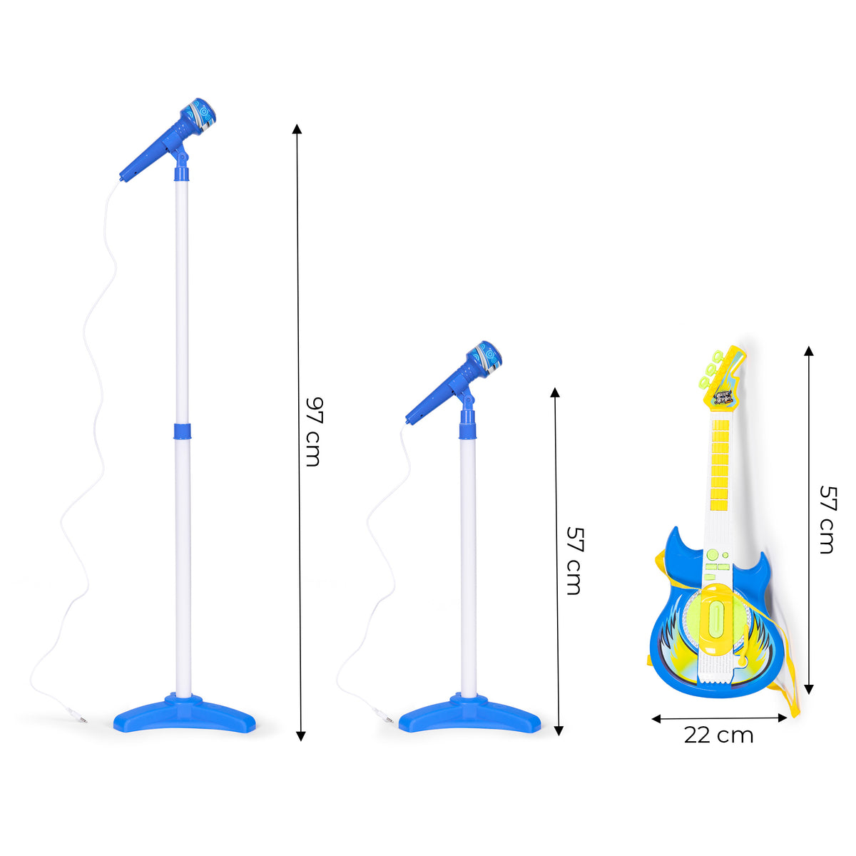 Elektriskā ģitāra un mikrofons ar statīvu bērniem, MP3, zila | EcoToys
