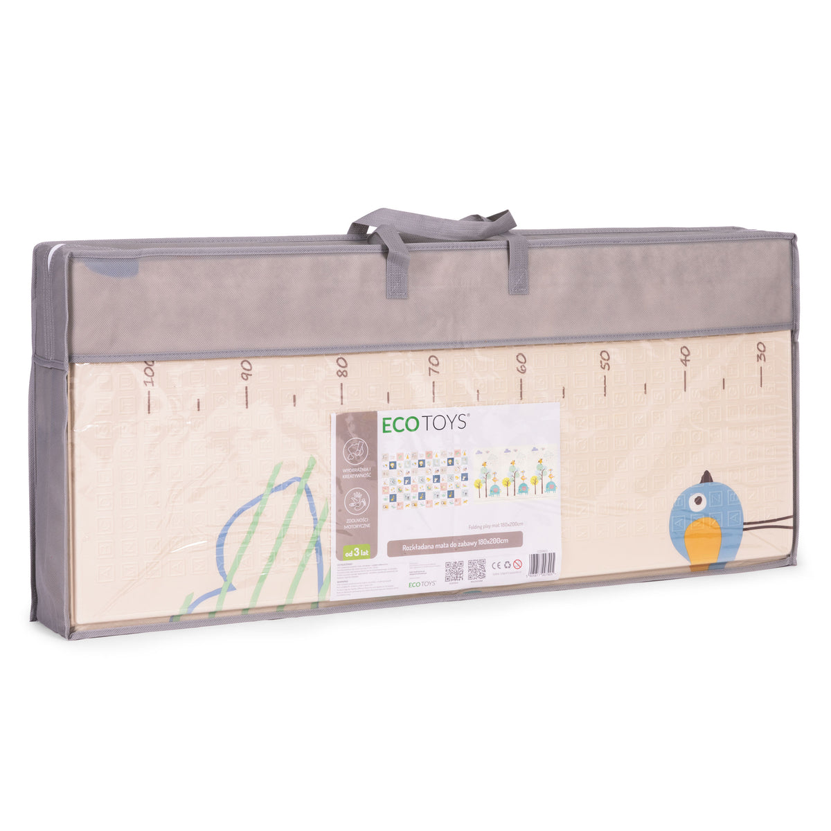 Izglītojošs divpusējs putu paklājs 200x180 cm ar auguma mērītāju un alfabētu | EcoToys