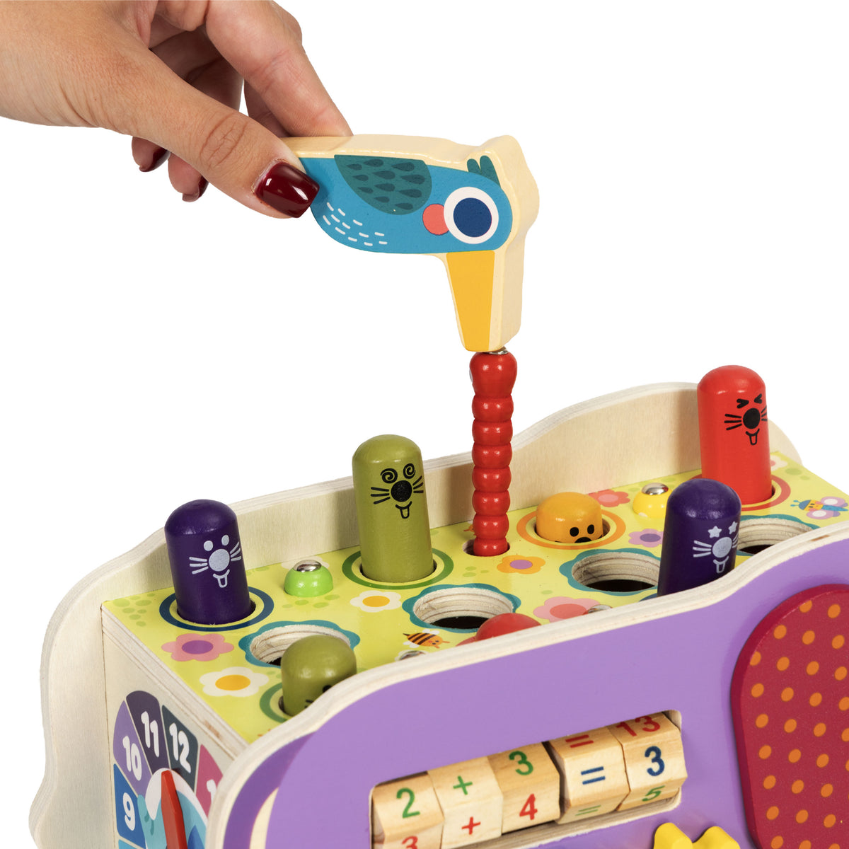 Koka aktivitāšu kubs 8in1 “Zilonis” – staigulis, šķirotājs, ksilofons, makšķerēšana | EcoToys