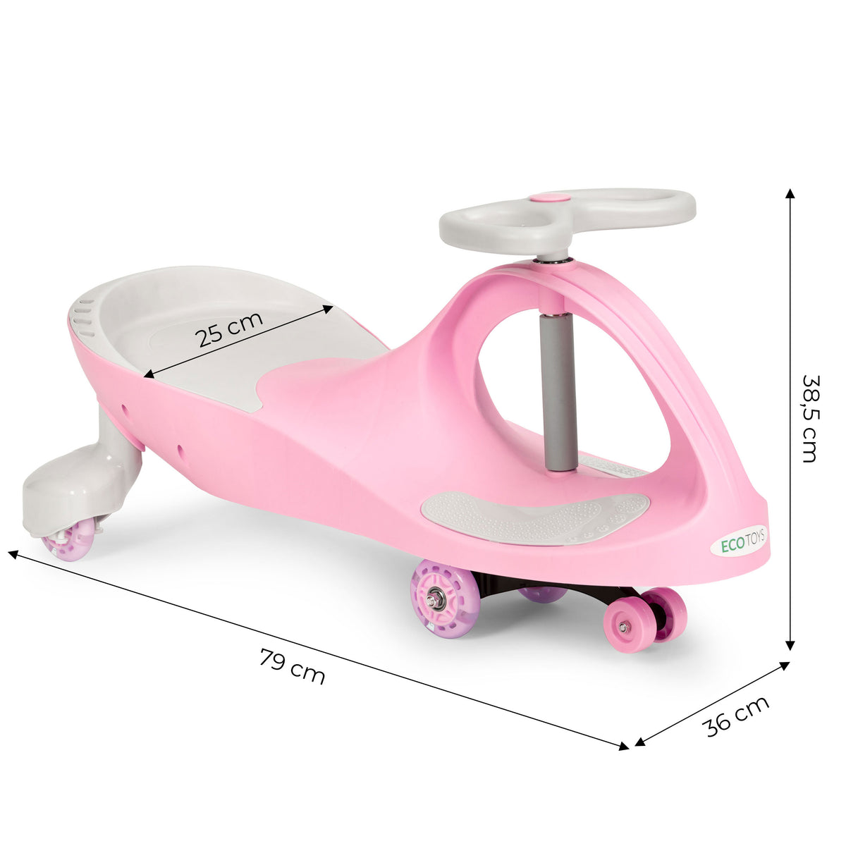 Bērnu pašbraucošā mašīna (wiggle car) ar LED riteņiem, rozā | EcoToys