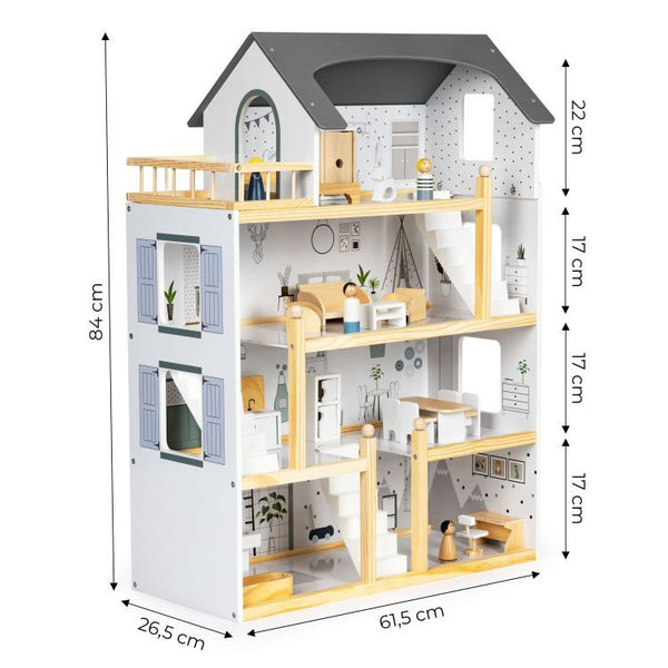 Leļļu namiņš ar 18 koka mēbeļu komplektu ECO HOME