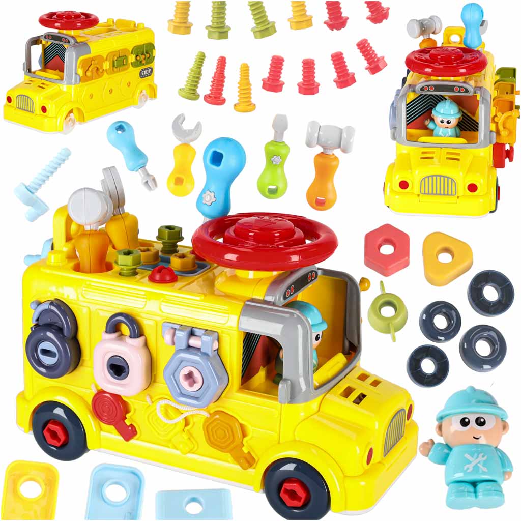 Montessori autobuss ar skrūvgriezi 6in1 – manipulāciju rotaļlieta | EcoToys