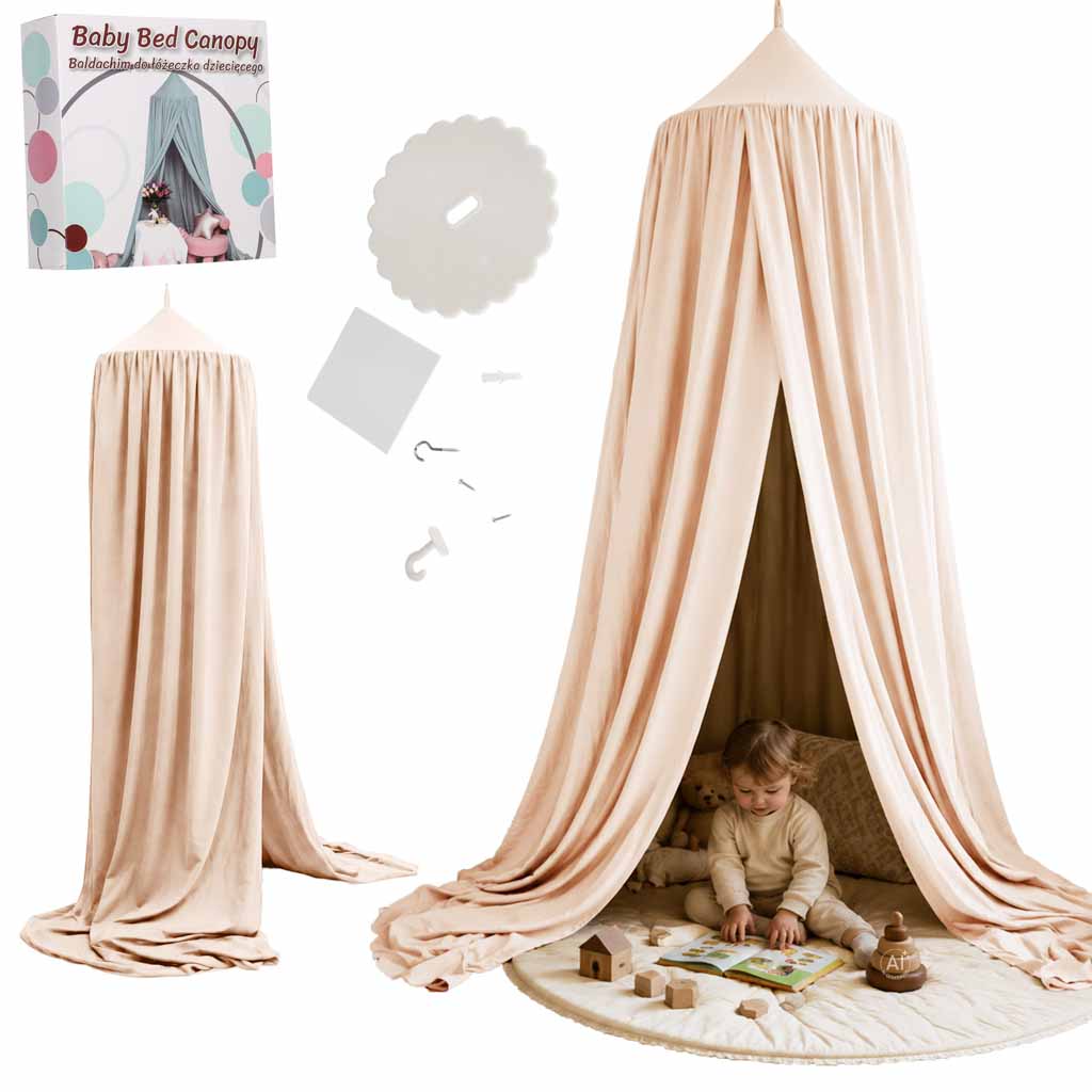 Bērnu baldahīns gultiņai – aizkars, telts, tipi, karājošs, smilškrāsas | EcoToys