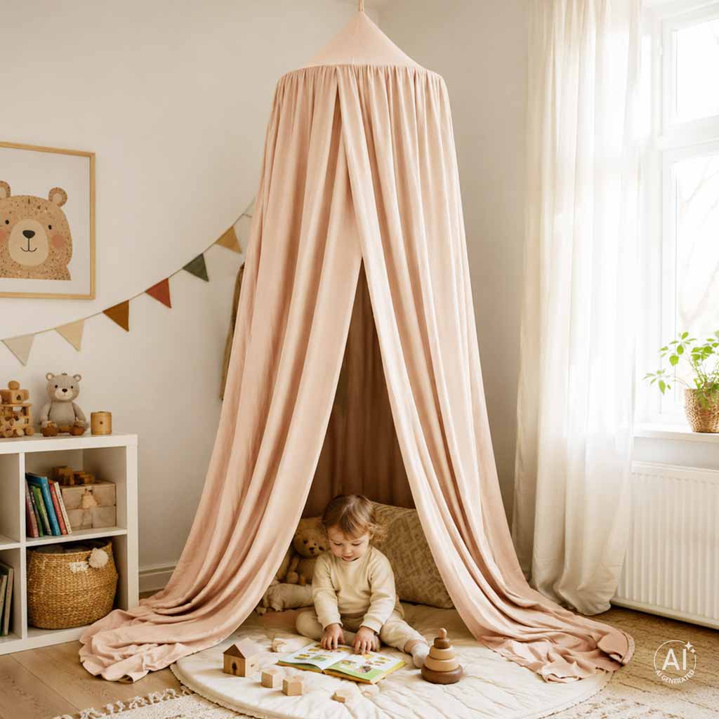 Bērnu baldahīns gultiņai – aizkars, telts, tipi, karājošs, smilškrāsas | EcoToys