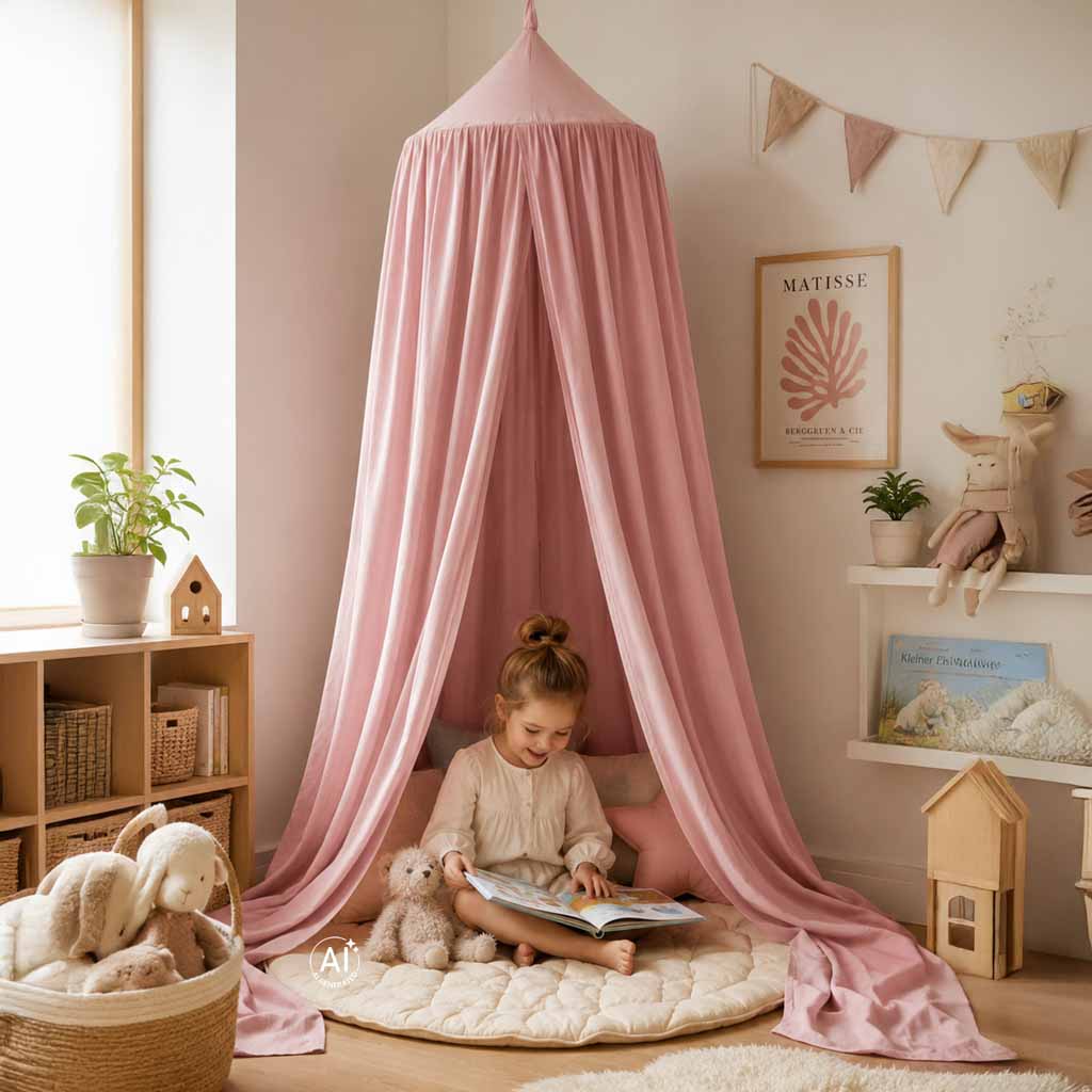Bērnu baldahīns gultiņai – aizkars, telts, tipi, piekaramais, gaiši rozā | EcoToys