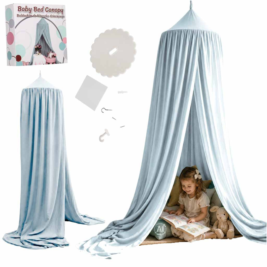 Bērnu baldahīns gultiņai – aizkars, telts, tipi, piekaramais, zils | EcoToys