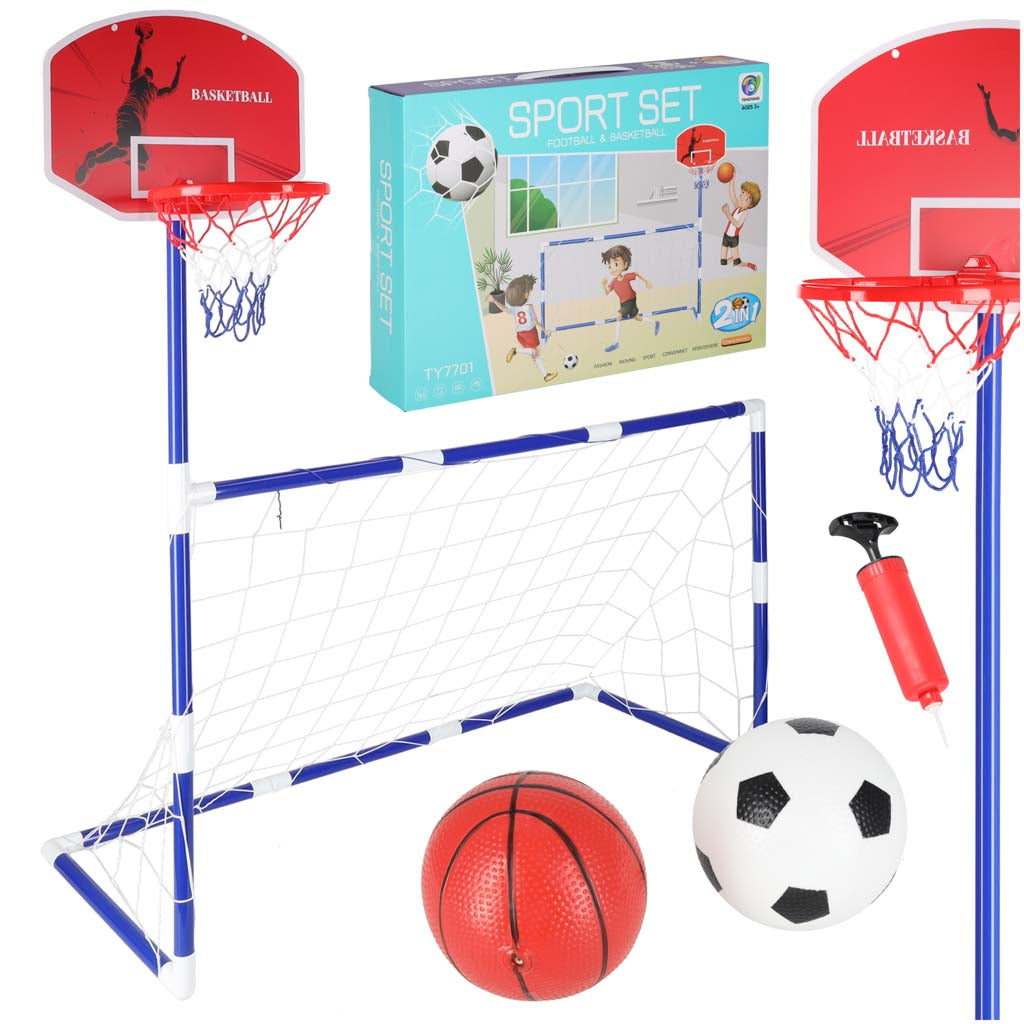 Futbola vārti un basketbola grozs 2in1 ar bumbām un sūkni | EcoToys
