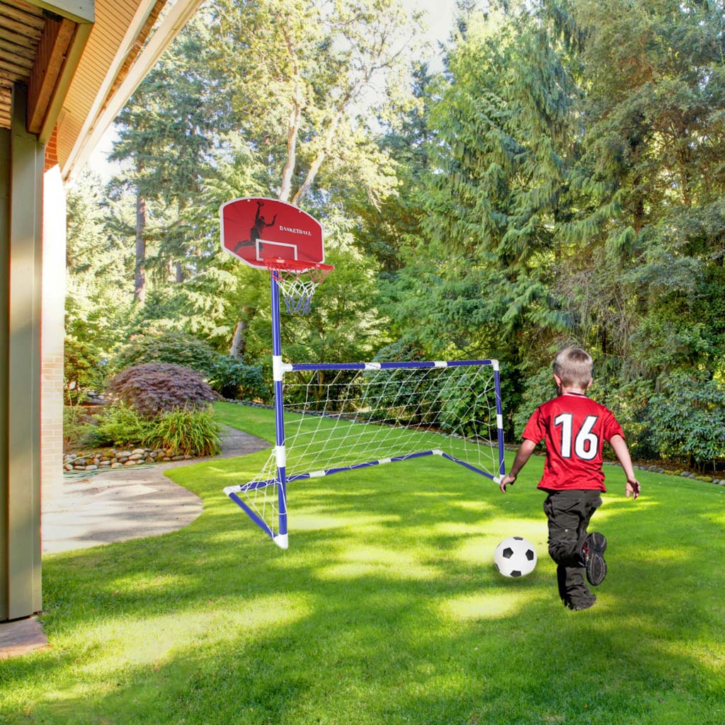 Futbola vārti un basketbola grozs 2in1 ar bumbām un sūkni | EcoToys