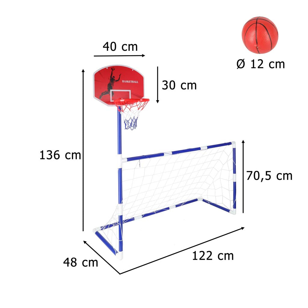 Futbola vārti un basketbola grozs 2in1 ar bumbām un sūkni | EcoToys