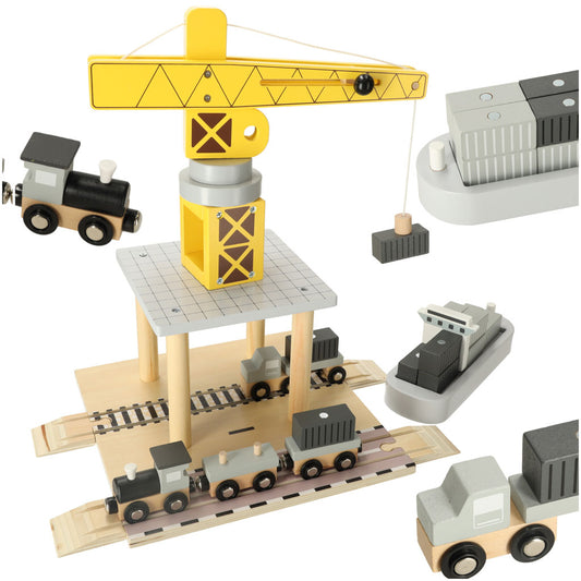 Celtnis jūras osta + vilcienu kuģis koka | EcoToys