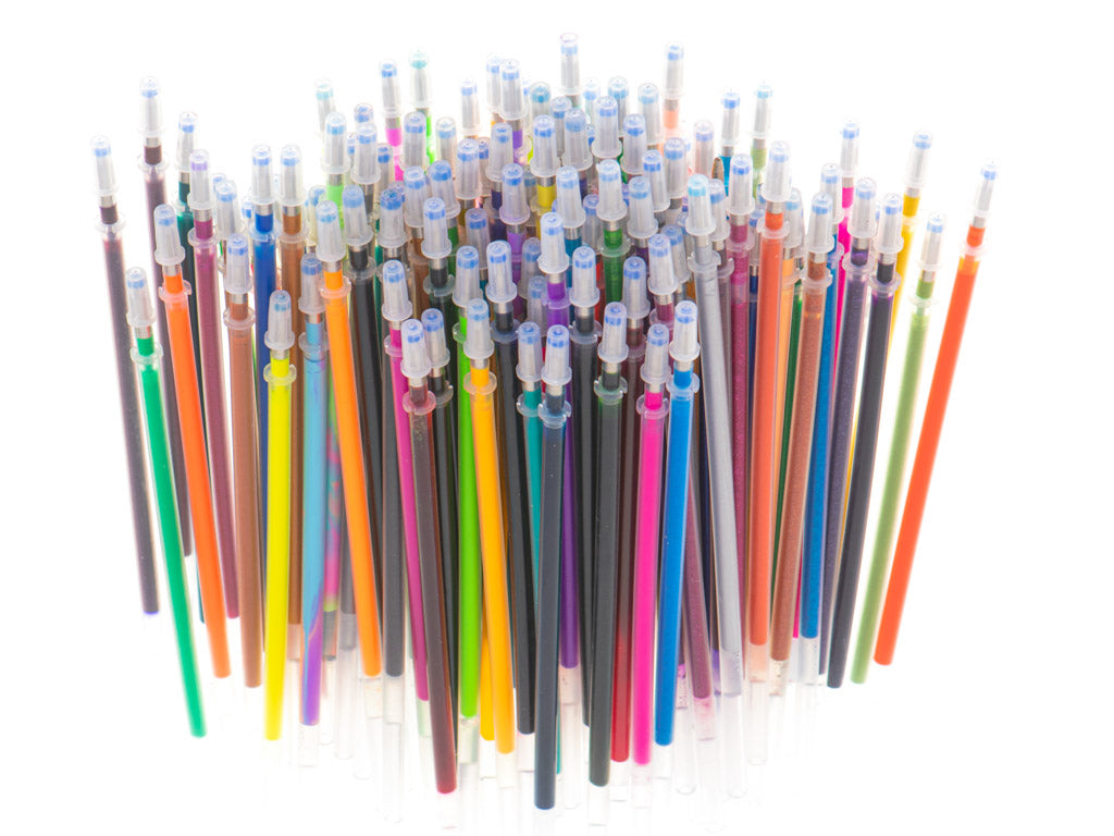 Gēla pildspalvu komplekts futrālī, 120 gab. + 120 uzpildes + krāsojamā grāmata | EcoToys
