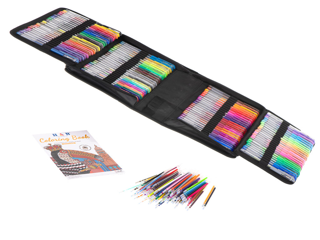 Gēla pildspalvu komplekts futrālī, 120 gab. + 120 uzpildes + krāsojamā grāmata | EcoToys