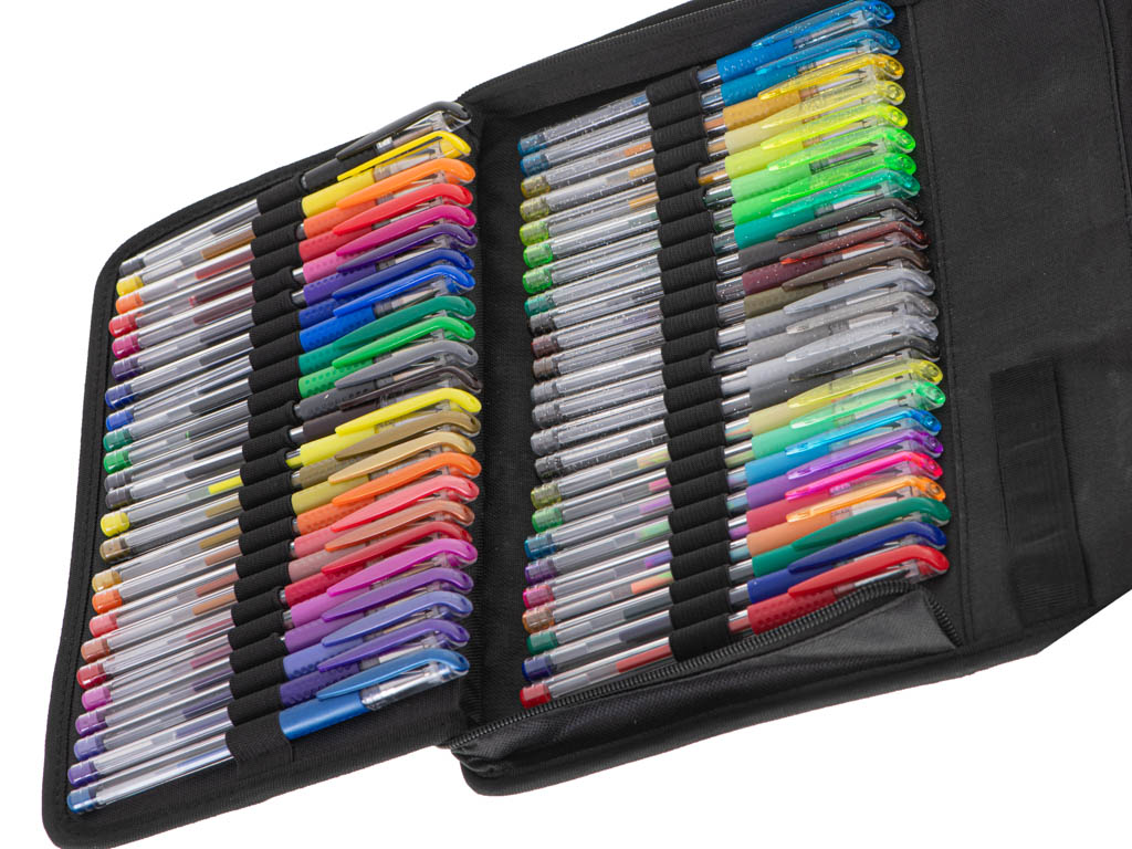 Gēla pildspalvu komplekts futrālī, 120 gab. + 120 uzpildes + krāsojamā grāmata | EcoToys