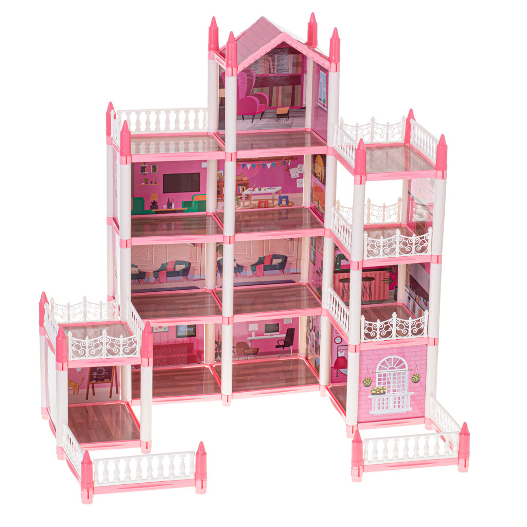 Leļļu māja villa rozā DIY 4 līmeņu mēbeles | EcoToys