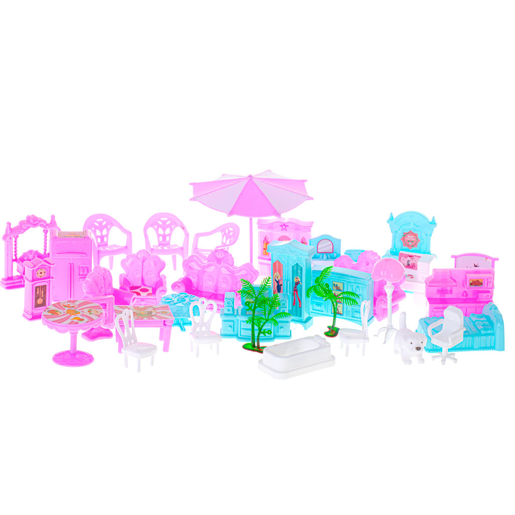 Leļļu māja villa rozā DIY 4 līmeņu mēbeles | EcoToys