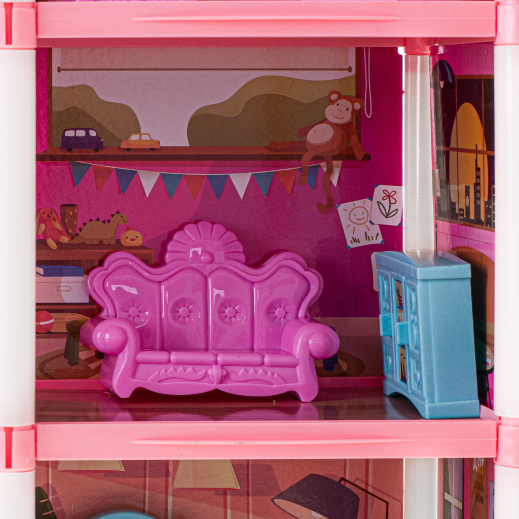 Leļļu māja villa rozā DIY 4 līmeņu mēbeles | EcoToys