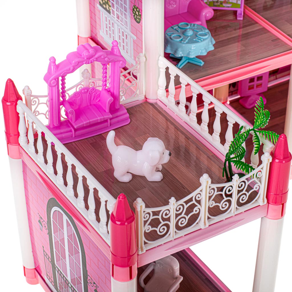 Leļļu māja villa rozā DIY 4 līmeņu mēbeles | EcoToys