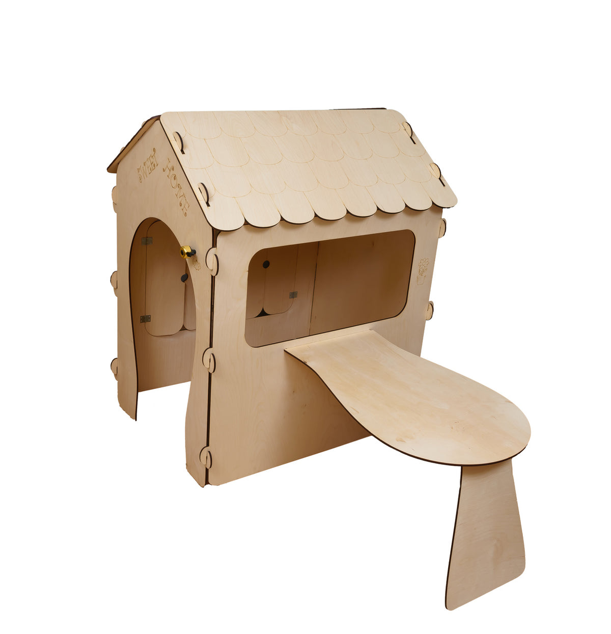 Koka bērnu māja ar tāfeli un galdu | EcoToys