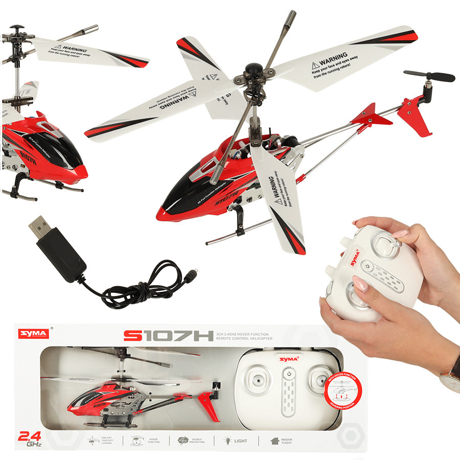 Tālvadības helikopters Syma S107H ar LED, 2,4 GHz, sarkans | EcoToys