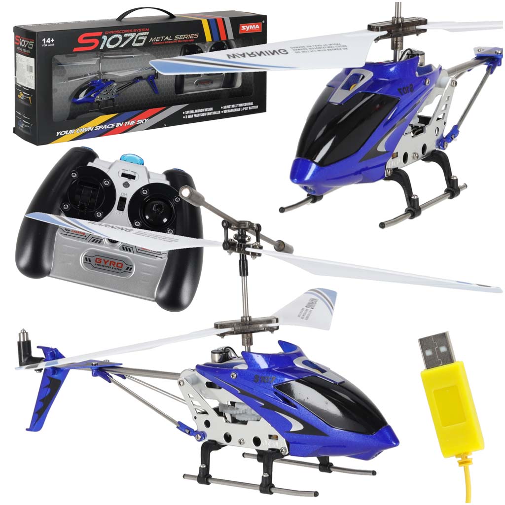 Tālvadības helikopters Syma S107G Metal ar žiroskopu, zils | EcoToys