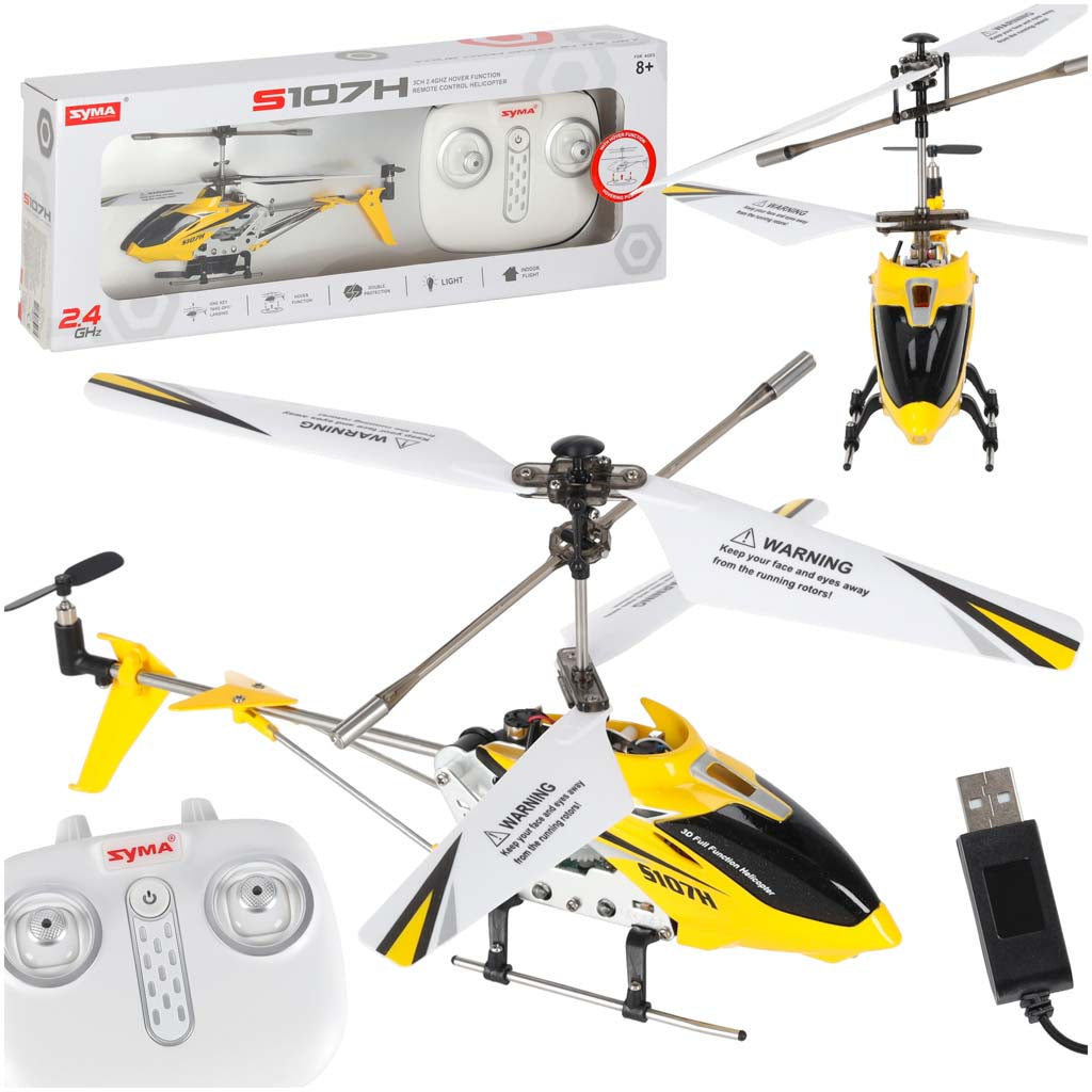 Tālvadības helikopters Syma S107H ar LED, 2,4 GHz, dzeltens | EcoToys