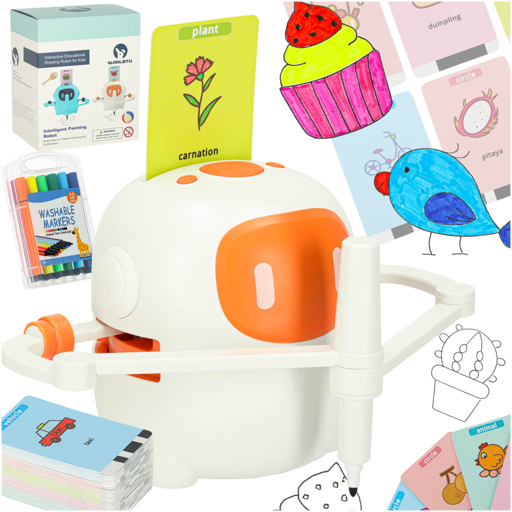 Interaktīvs robots, kas māca zīmēt un rakstīt, ar kartītēm un marķieriem, oranžs | EcoToys