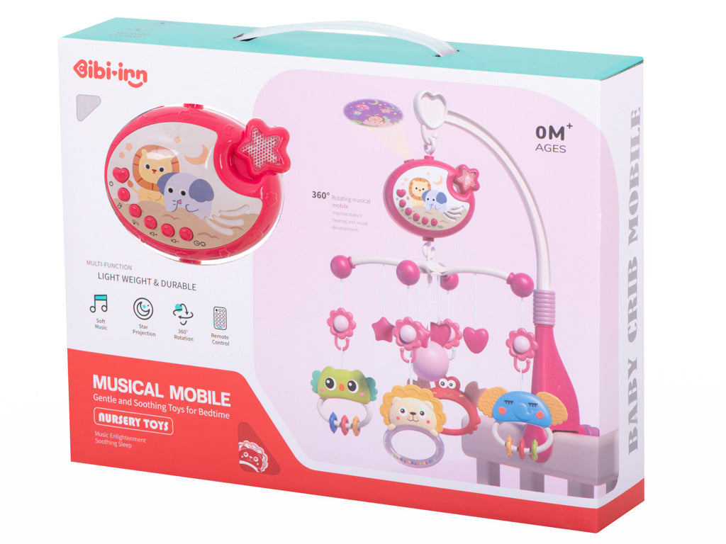 Muzikālais karuselis gultiņai ar zvaigžņu projektoru un pulti, rozā | EcoToys