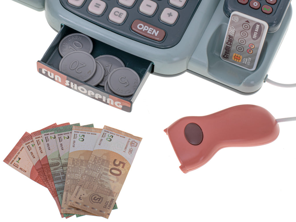 Rotaļu kases aparāts ar iepirkumu grozu un termināli | EcoToys