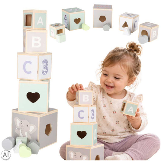Koka klucīši – figūru šķirotājs, piramīdas tornis, izglītojoša puzle | EcoToys