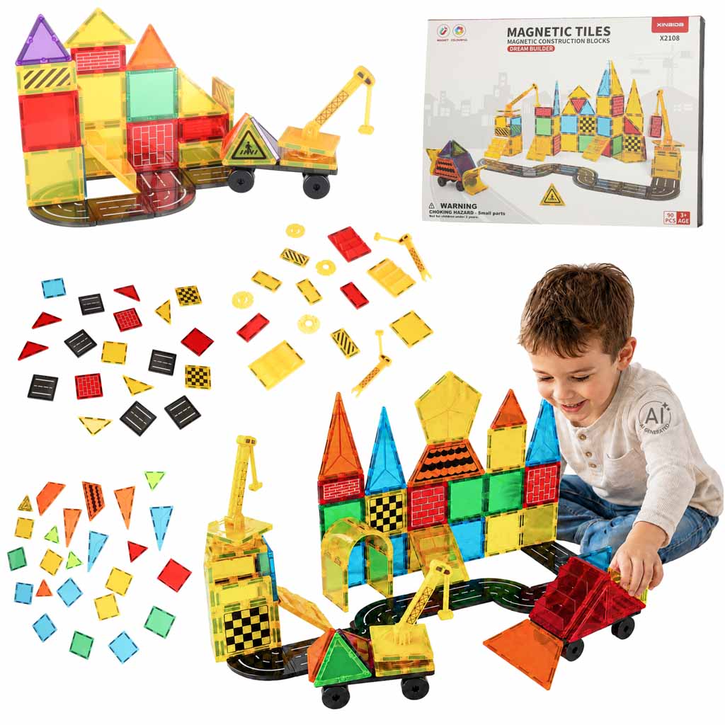 3D magnētiskie konstrukcijas klucīši, 90 elementu komplekts | EcoToys