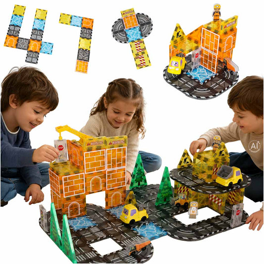 3D magnētiskie konstrukciju klucīši – celtniecības mašīnu montāža, 92 elementi | EcoToys