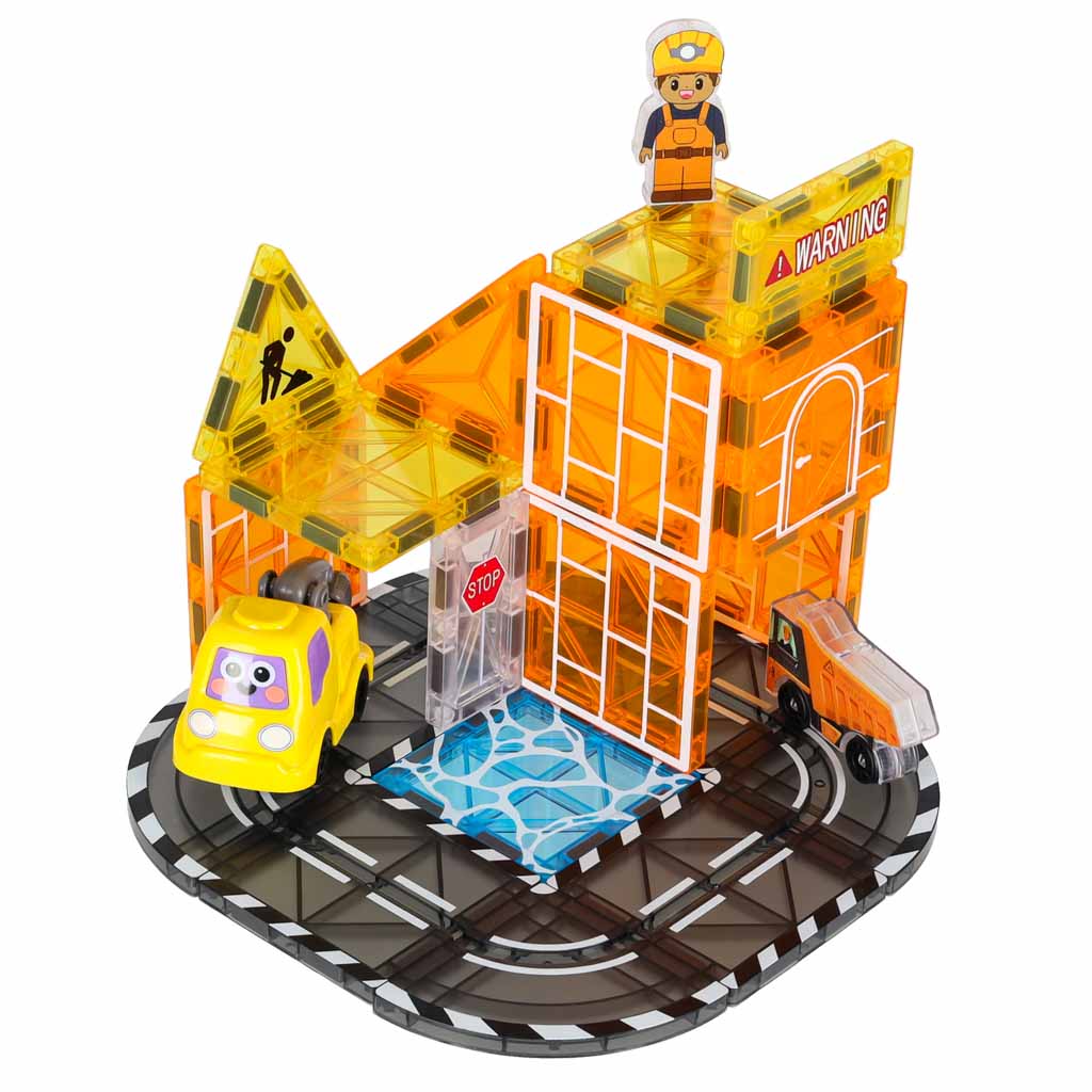 3D magnētiskie konstrukciju klucīši – celtniecības mašīnu montāža, 92 elementi | EcoToys