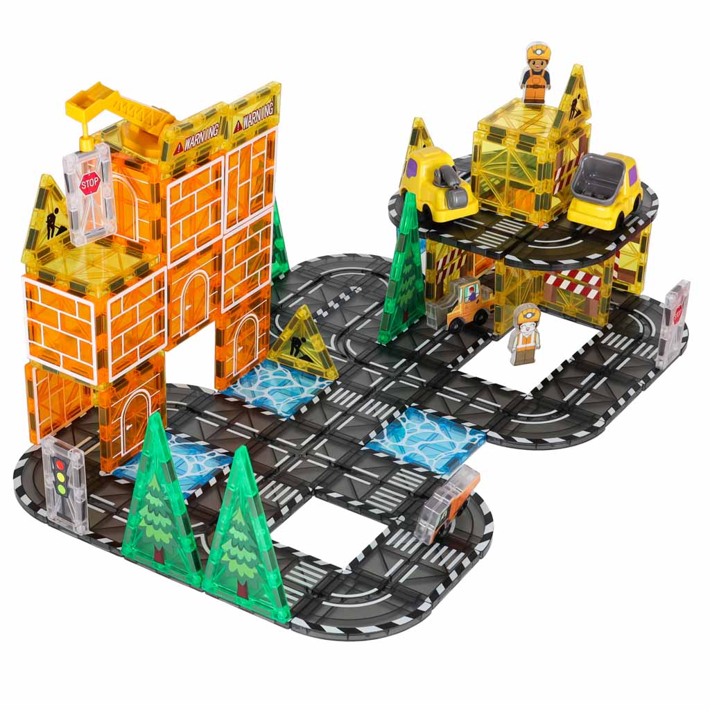 3D magnētiskie konstrukciju klucīši – celtniecības mašīnu montāža, 92 elementi | EcoToys