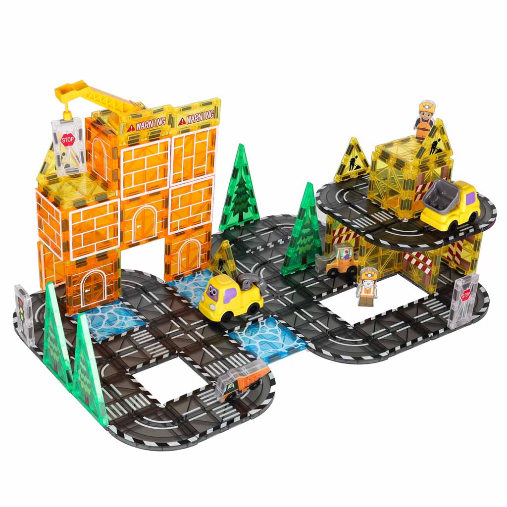 3D magnētiskie konstrukciju klucīši – celtniecības mašīnu montāža, 92 elementi | EcoToys