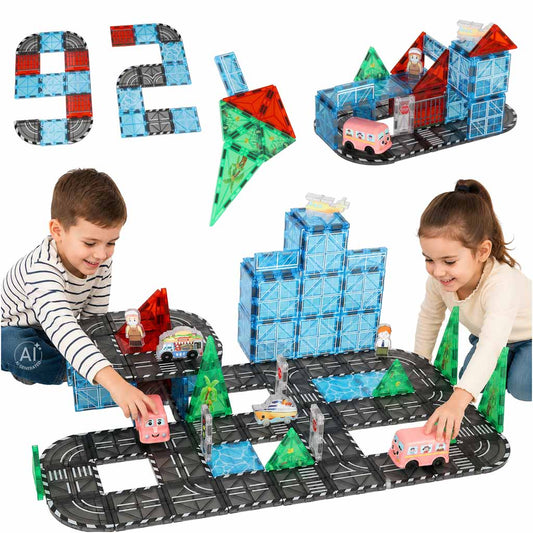3D magnētiskie konstruktoru klucīši „Pilsēta un automašīnas“ – 91 detaļa | EcoToys