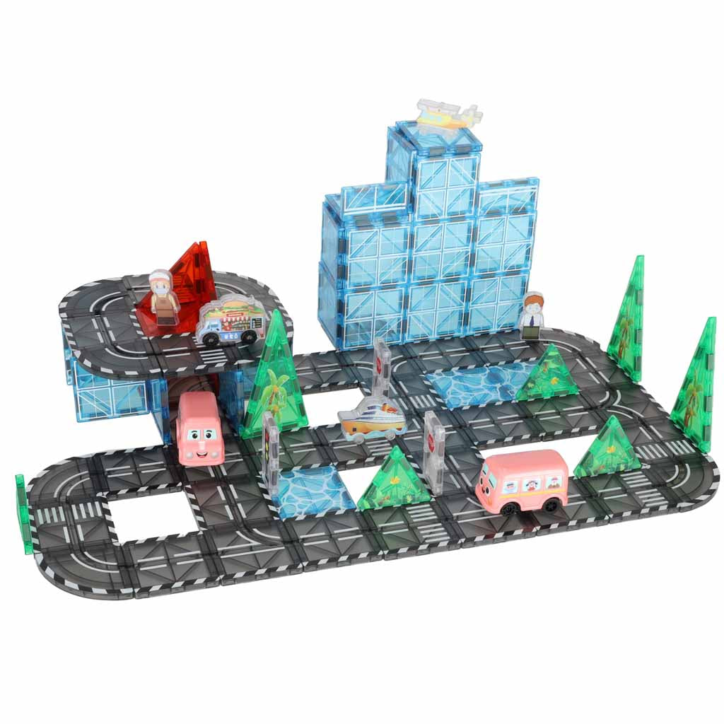 3D magnētiskie konstruktoru klucīši „Pilsēta un automašīnas“ – 91 detaļa | EcoToys