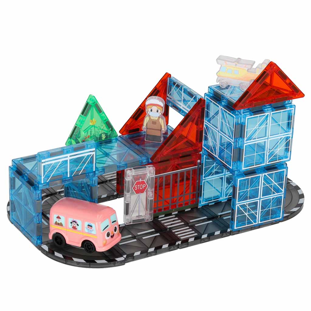 3D magnētiskie konstruktoru klucīši „Pilsēta un automašīnas“ – 91 detaļa | EcoToys